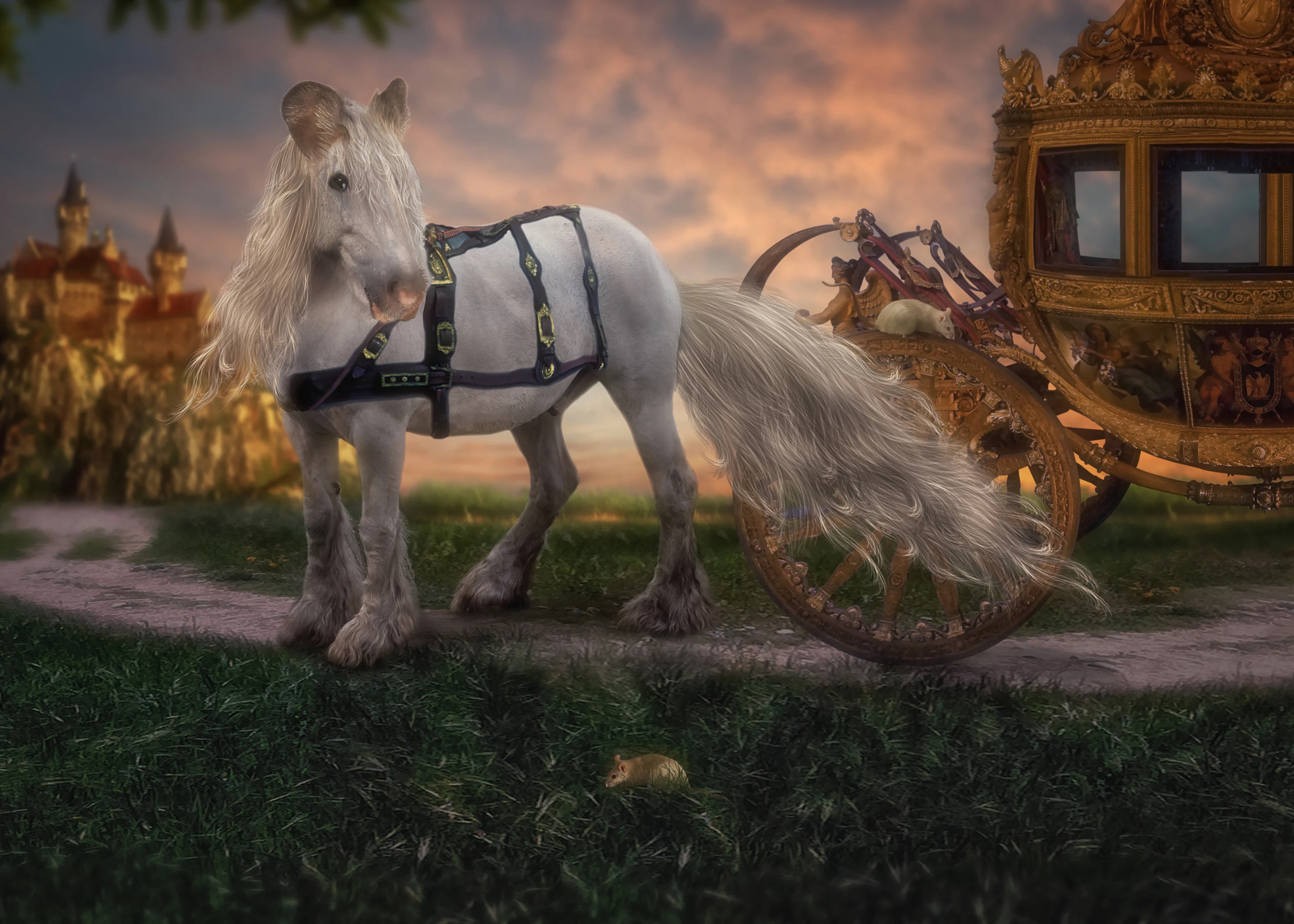 Cinderella fairytale horse carriage Princess photography backgrounds Computer print birthday backdrops