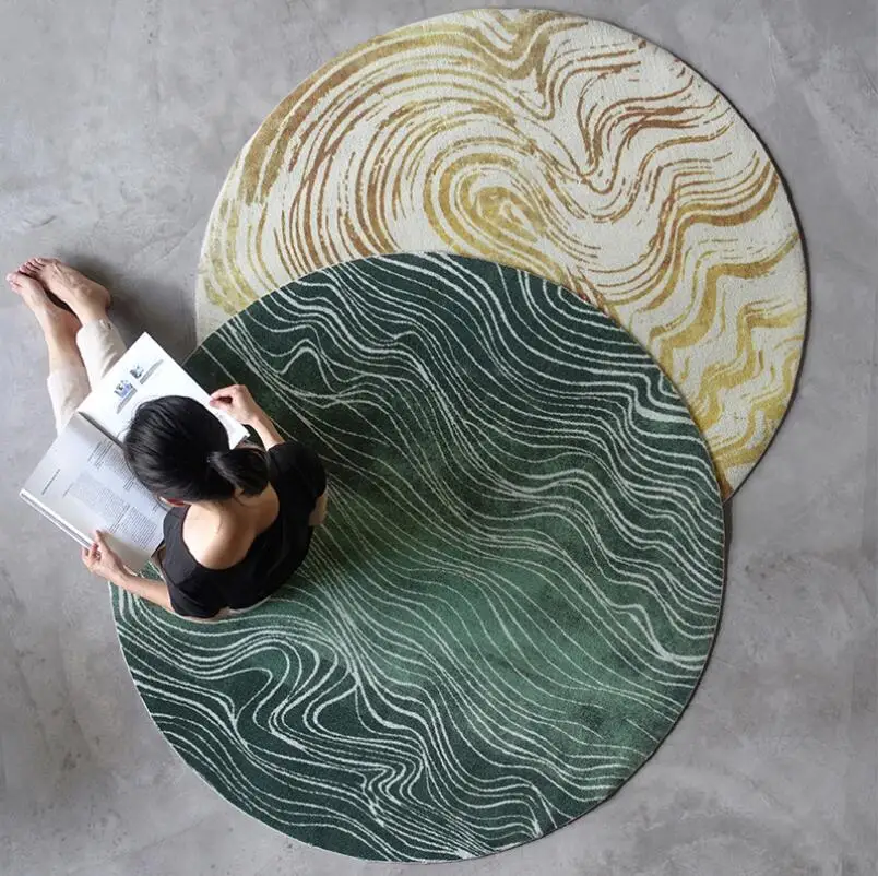 

Nordic Ins Green Gold Abstract Art Thick Circular Carpet Fleece Round Rug For Bedroom Decor Floor Area Rug Coumputer Chair Mat