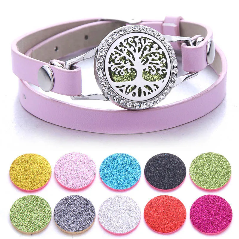 

New Pink Aroma Diffuser Bracelet Aromatherapy Essential Oil Diffuser Locket Bracelets Adjustable Genuine Leather Bracelet