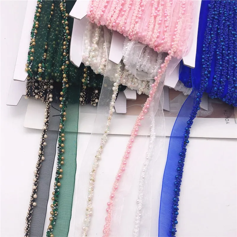 10yards Braid Beaded Chain Trim Mesh Lace Ribbon Fabric Applique Sewing DIY 0. 78\'\' Width