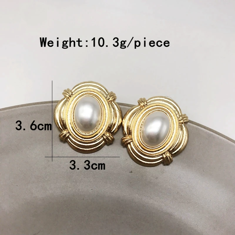 Geometric Elegant Alloy Fashion Earring Statement Metal Heart Round White Pearls Jewelry