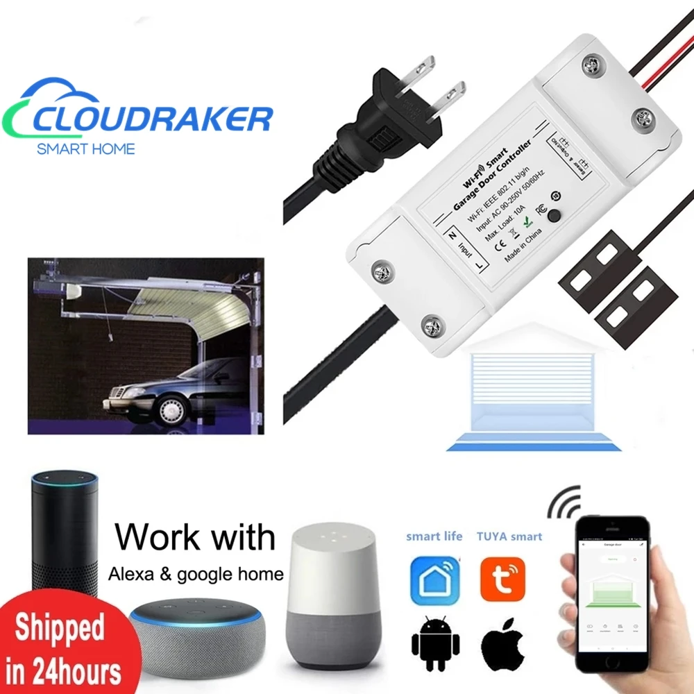 Cloudraker-controlador de apertura de puerta de garaje, WiFi, Tuya Smart Life, funciona con Alexa Echo, Google Home, Siri, sin Hub