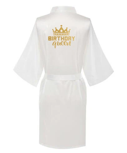 Birthday Party Queen&Squad Robes Satin Pajamas Robe Dressing Gown Pajamas gold writing kimono robe