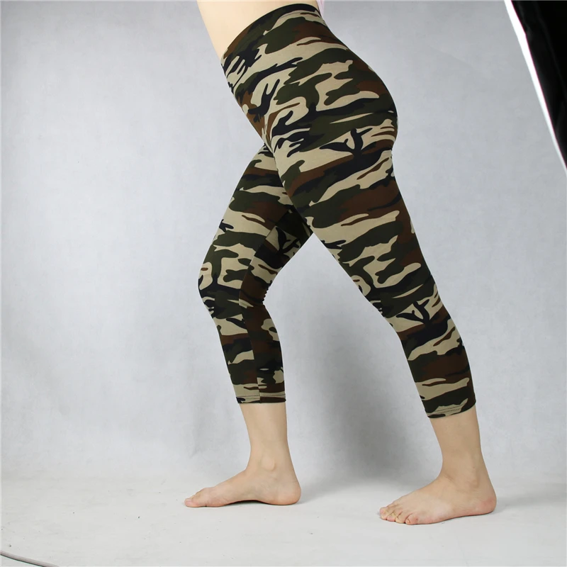 Women\'s Leggings Midcalf Capris Summer Military Camo Print 3/4 Crop Short Legins Pant Large Size 7xl 6xl 5xl Xs Grey Green White