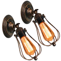 2Pcs Rustic Wall Sconces Wire Cage Ceiling Light Fixtures Industrial Vintage Wall Lamp for Home Decor Headboard Bedroom Porch