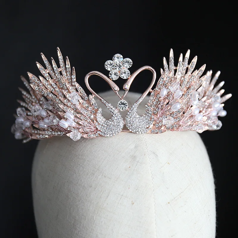 Vintage Swan Crown Crystal Women Hair Jewelry Baroque Tiaras And Crowns Queen Princess Diadem For Wedding Pageant Hair Ornament