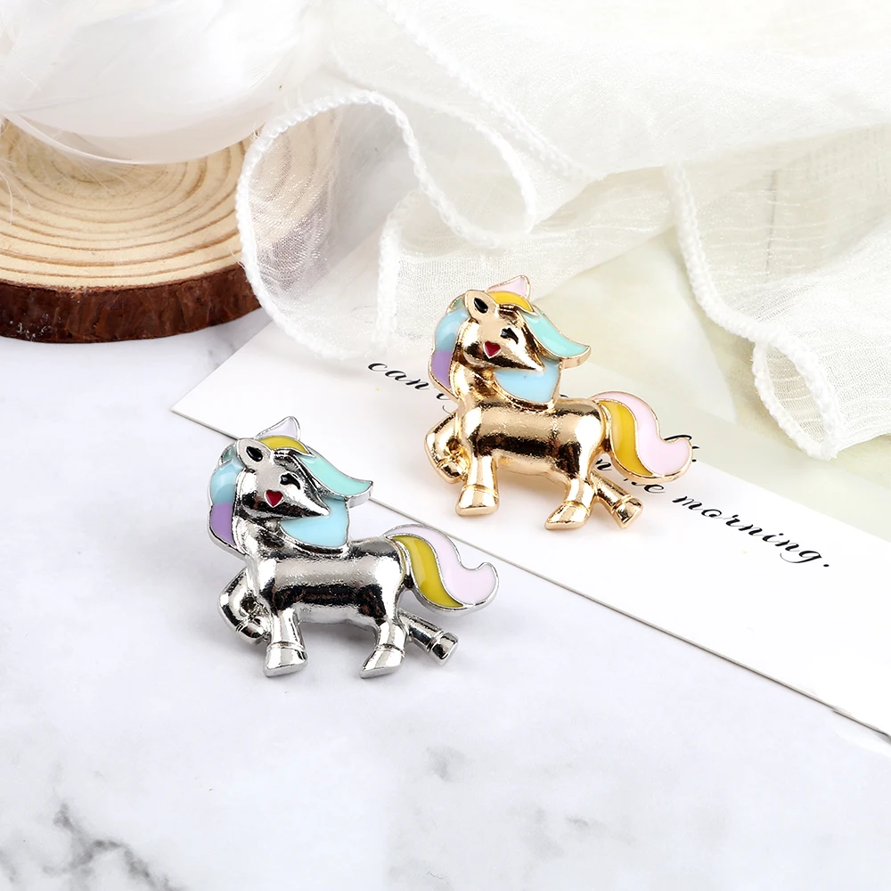 Dreamy Rainbow Horses Brooches Gold Color Silver Color Cartoon Animals Enamel Pins Heart Kisses Badges Jewelry Gifts For Friends