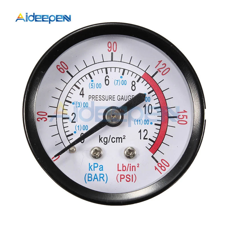 1/4 1/8 BSP Thread 0-180 PSI 0-12 Manometer Double Scale Bar Air Pressure Gauge 13mm For Air Compressor Iron Diameter about 52mm