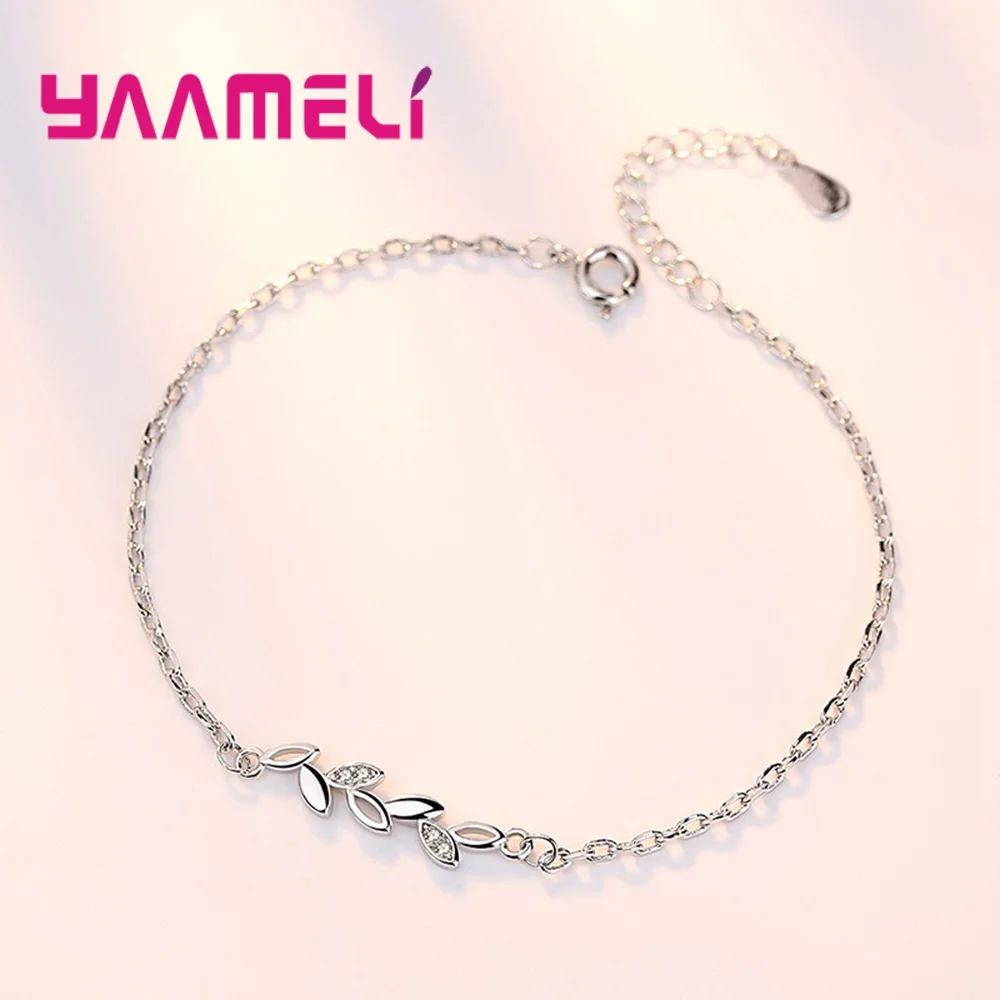 Newest 925 Silver Bracelet AAAAA Cubic Zircon Inlay Paved Olive Branch Charming Korean Style Wristband Jewellery Women's Fashion