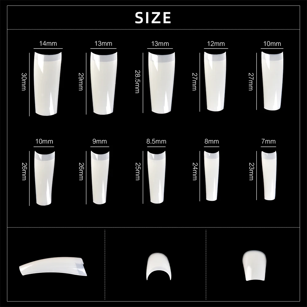 

500pcs Deep Arc Long Nail Tips Clear Natural C Curved Half Cover False Nail Tips Artificial Fake Nails Manicure Tips Nail Tool