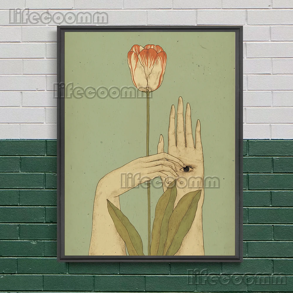 مجردة الحديثة ملصق فني الخفافيش والزهور والفتيات والنباتات الرسم على لوحات القماش الجدارية الديكور لغرفة المعيشة الفن طباعة غير المؤطرة