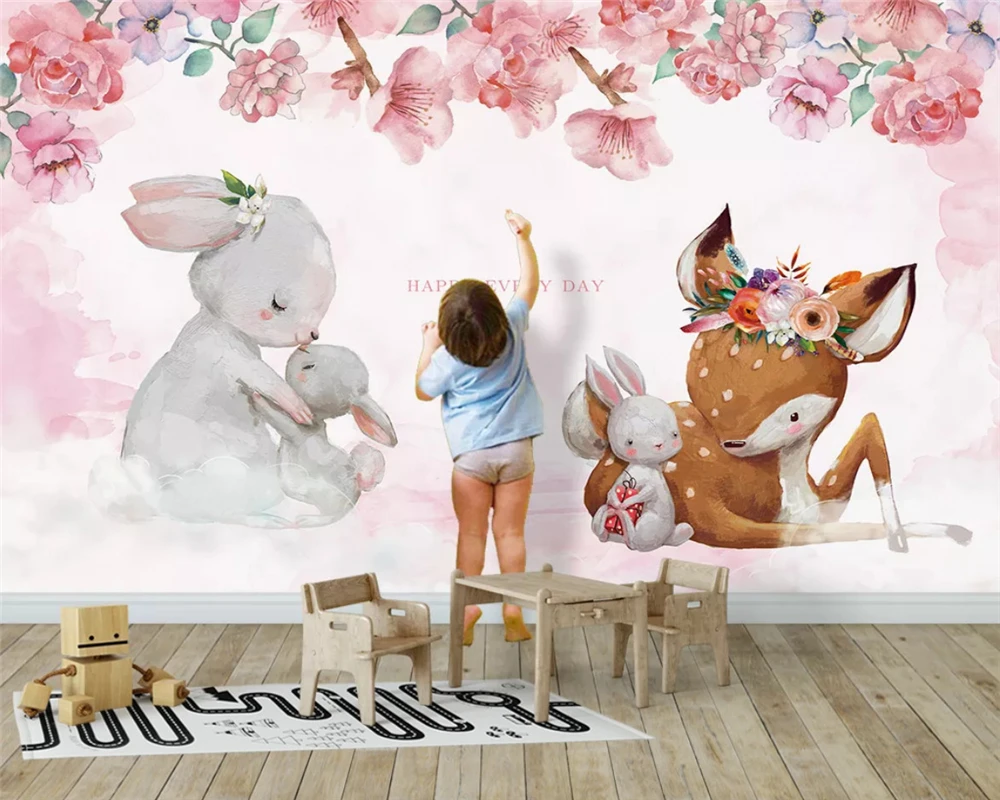 

beibehang papel de parede Customized modern fashion wallpaper Nordic Elk mother child rabbit background wall papers home decor