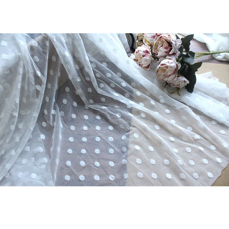 2 Meters Long 150CM wide high quality soft mesh jacquard dots stretch lace fabric cloth DIY clothing accessories veil decoration