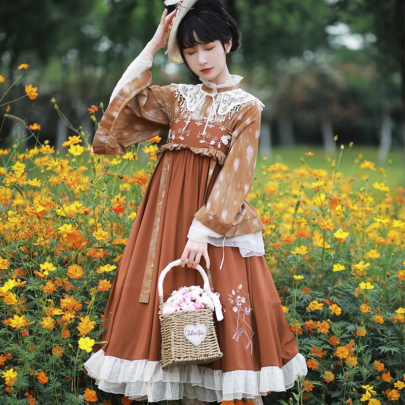 

Hanfu retro sweet lolita victorian printing victorian dress kawaii girl chinese style doll collar loli cos lolita kimono