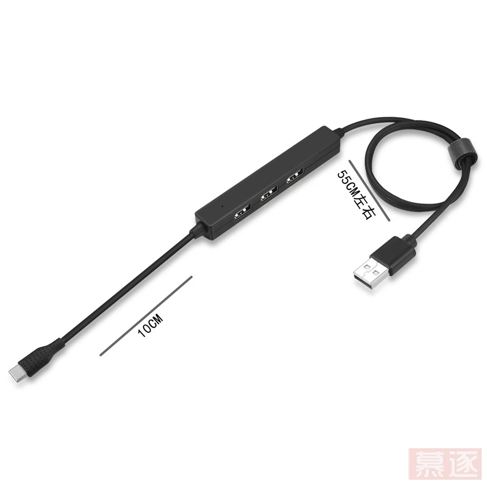 USB2.0 to 3 Ports HUB Female & Type-C USB-C Power Data Cable for Laptop Cell Phone Tablet