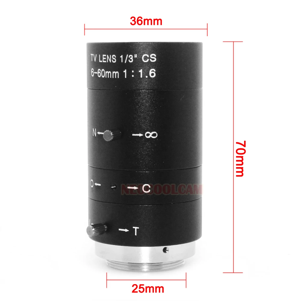 NEOCoolcam HD 6-60mm Megapixel Manual Varifocal Lens Manual Zoom & Focus CS Mount 650nm IR Filter Lens For IP Box CCD Camera