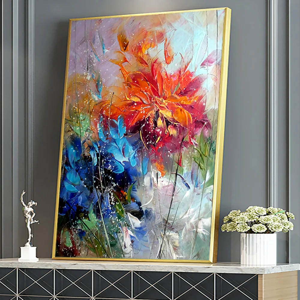 Abstract Aquarel Blauw Oranje Bloem Olieverfschilderij Poster En Print Picture Wall Art Cuadros Thuis Kamer Decoratie