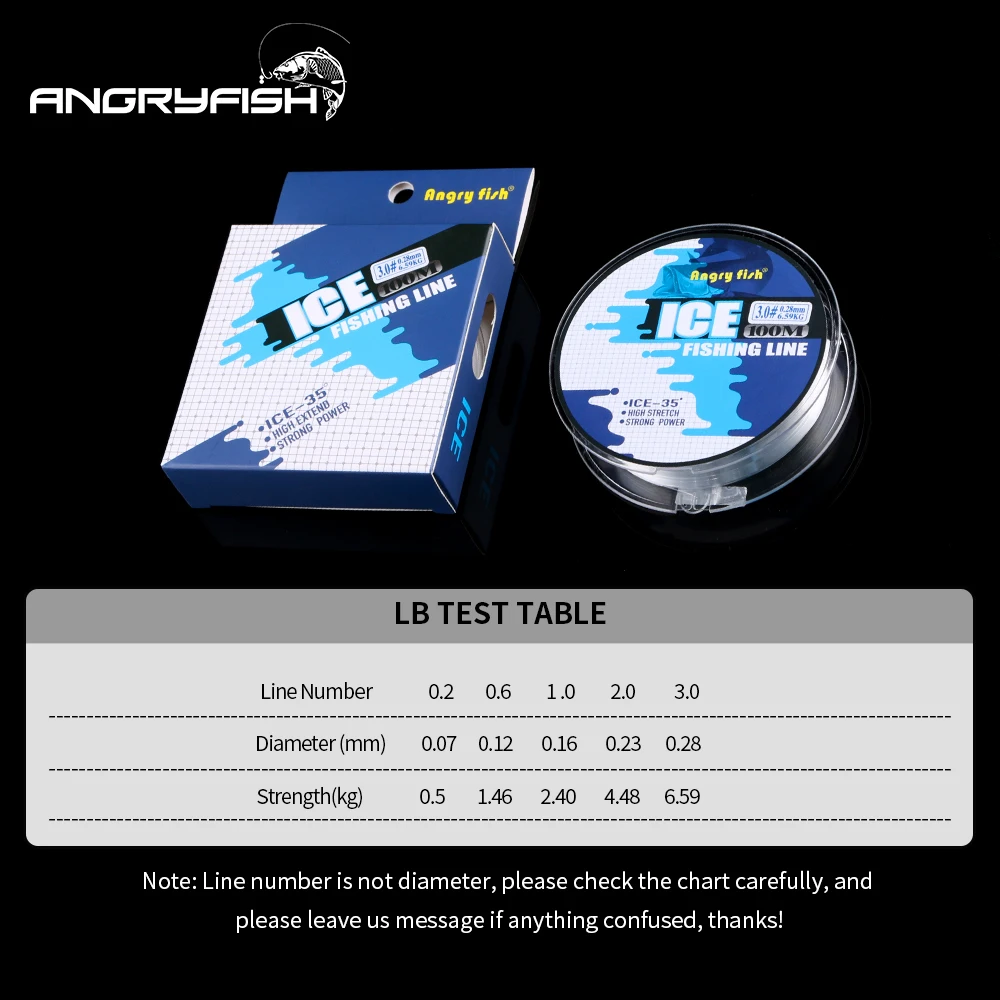 Angryfish High quality material profession Ice Fishing Line 100m Winter Fishing Nylon Line Monofilament Super Strong Nylon Line