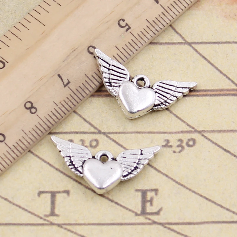 10pcs Charms Winged Flying Heart 25x12mm Tibetan Silver Color Pendants Antique Jewelry Making DIY Handmade Craft