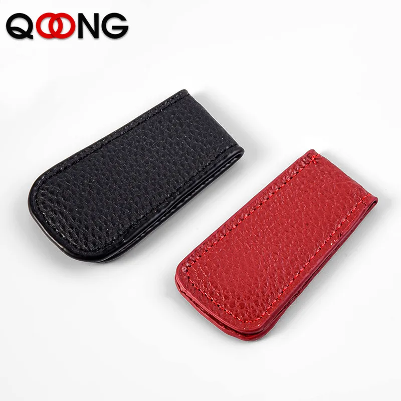 QOONG Men's Leather Srong Magnetic Money Clip Slim Mini Bills Wallet Holder Women Credit ID Cards Magnet Money Clips ML1-002