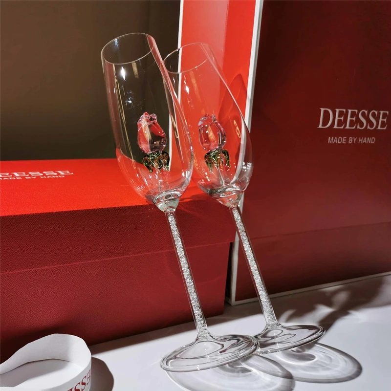 Crystal Glass Champagne Cup, Creative Rose Wine Cup, Europe Goblet, Wedding Glasses, Home Decoration Accessories, 2Pcs Set