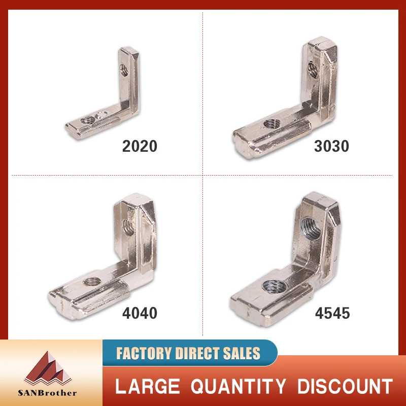 T Slot L Shape Aluminum Angle bracket Corner Interior Joint Brackets with Gurb screws for 2020 3030 4040 4545 Aluminum Profile