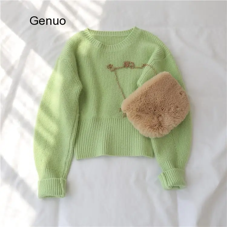 New 2021 Spring Women\'s Sweater Pullovers Warm Minimalist Korean Short Elegant Solid Sweet Lady Jumpers