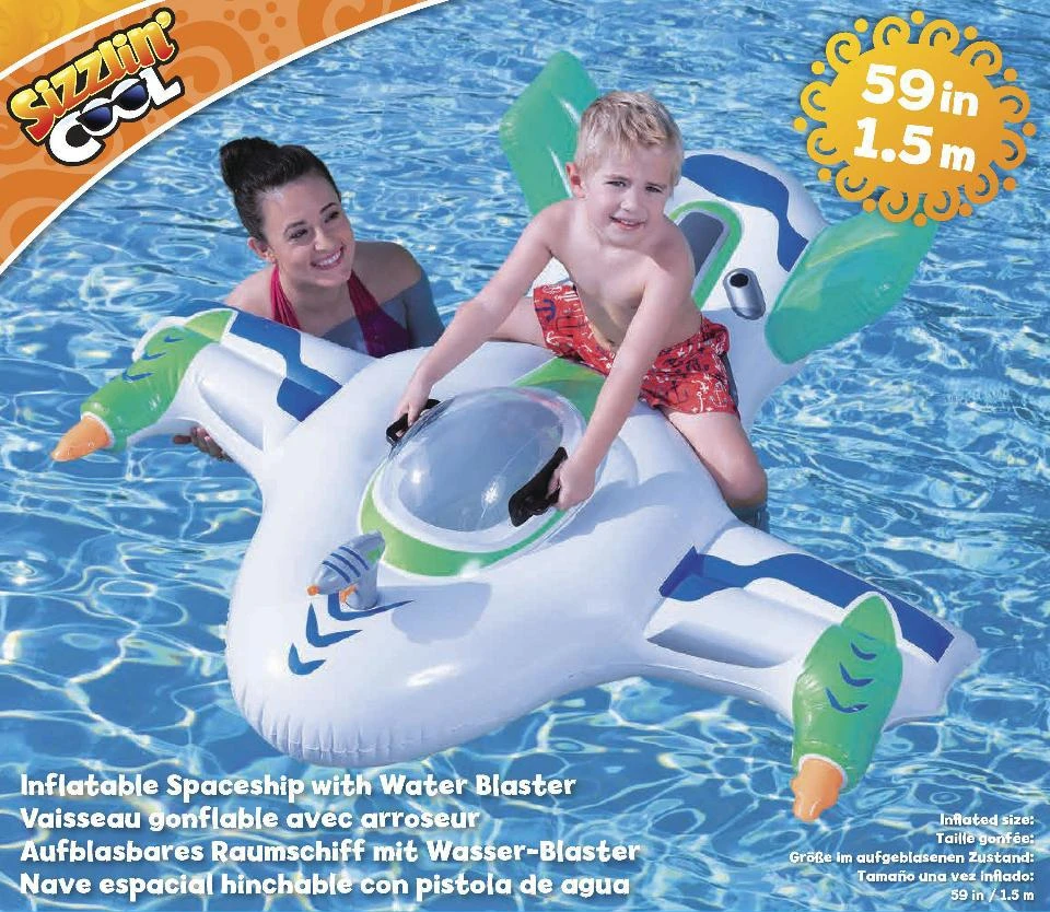 Children's Water Jet Fighter Inflatable Mounts Baby Spaceship Floating on Water Cushion Swimming Ring Baby Floating Bed