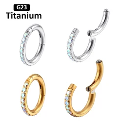 G23 Titanium Piercing AB Zircon Stone Hight Segment Rings Open Small Septum Piercing Nose Rings Earrings Helix Body Jewelry 16G