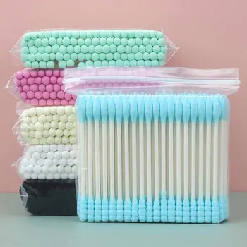 여성용 더블 헤드 코튼 면봉, 메이크업 코튼 봉오리 팁 스틱, 코 귀 청소, 건강 관리 도구, 100 개 팩