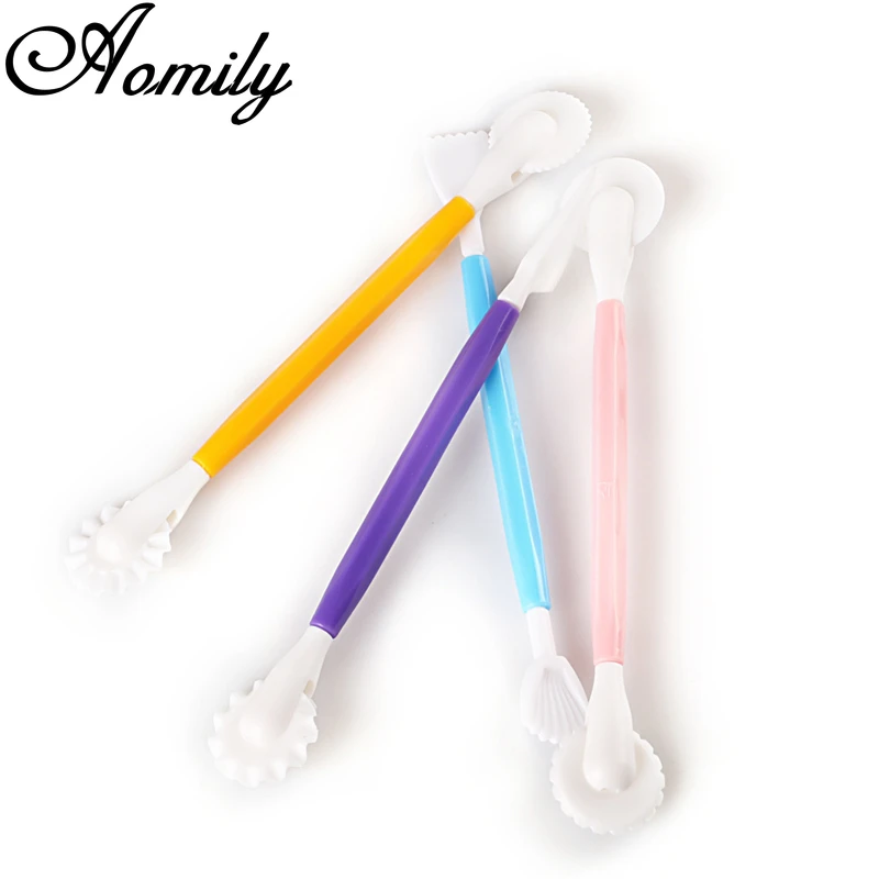 Amoliy 4pcs/Set Fondant Cake Decorating Modelling Tools 8 Patterns Flower Decoration Pen Chocolate Pastry Carving Cutter Baking