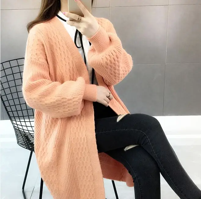 Women Long Cardigan Sweater Top Long Sleeve loose knitting cardigan sweater Women Knitted Female Cardigan for Girl NS4452