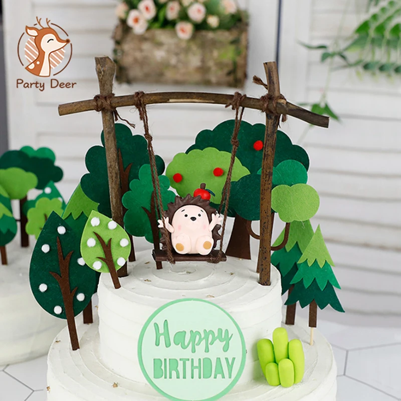 Cake  topper Birthday party decorations tree hedgehog a swing  cake topper Hawaiian Summer Wedding Party