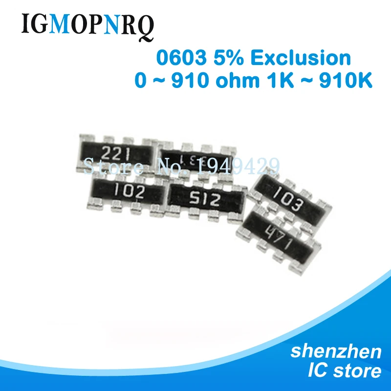 100pcs 0603*4 8P4R 2*4P red Resistencia SMD de 0~910 ohm 1K ~ 910K 2K 2,2K 4,7 K 10K 22K 47K 100K 1M 1 10 100 220 de 470 ohmios