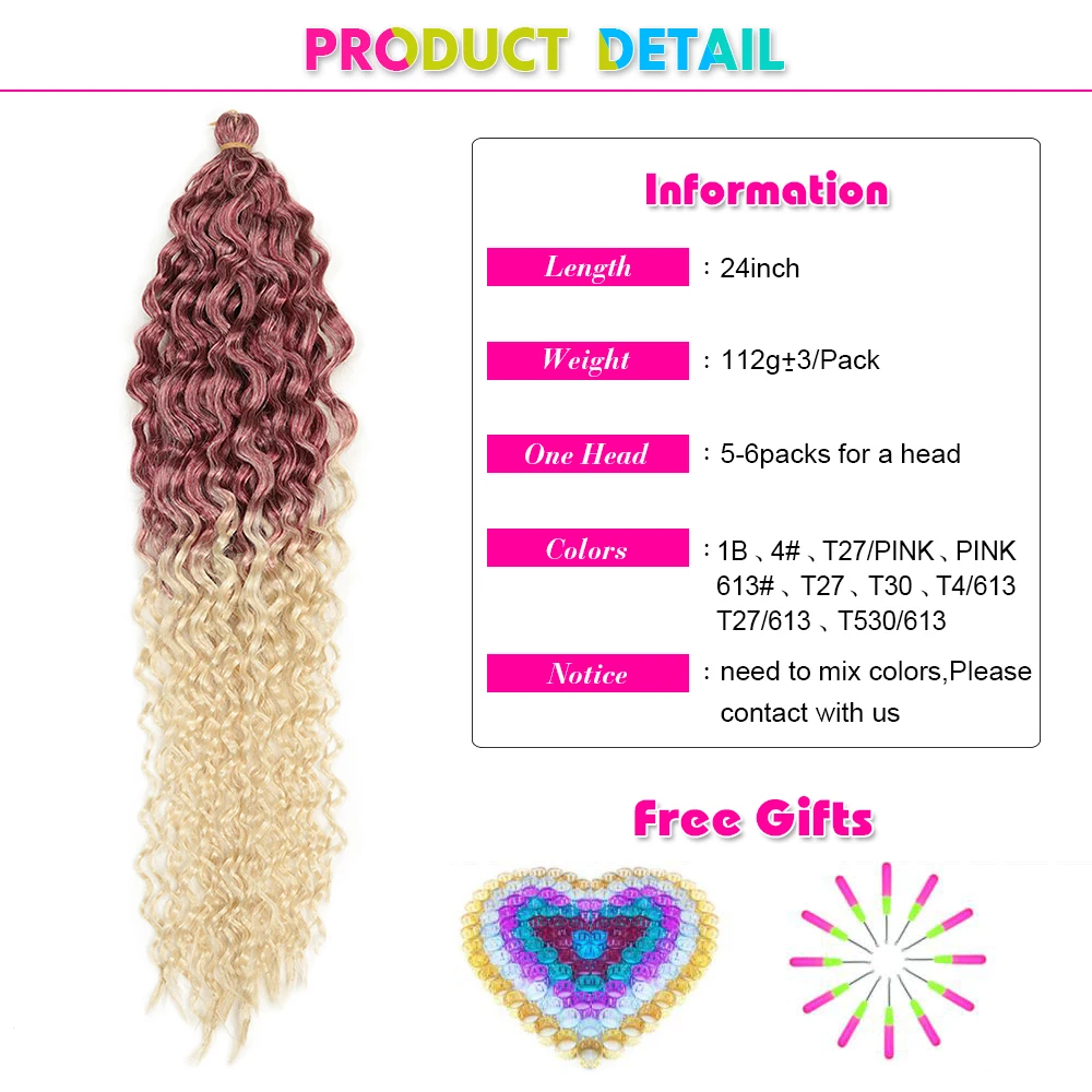 Golden Beauty 24 cale włosy syntetyczne długie fale oceaniczne głęboka fala Twist warkocze Jessca fala szydełkowe włosy plecione dla białych kobiet