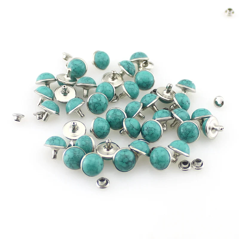 New Fashion 100sets/Lot Acrylic Turquoise And Brass Rivets For Leather Studs And Spikes For Clothes Bags DIY Accessory