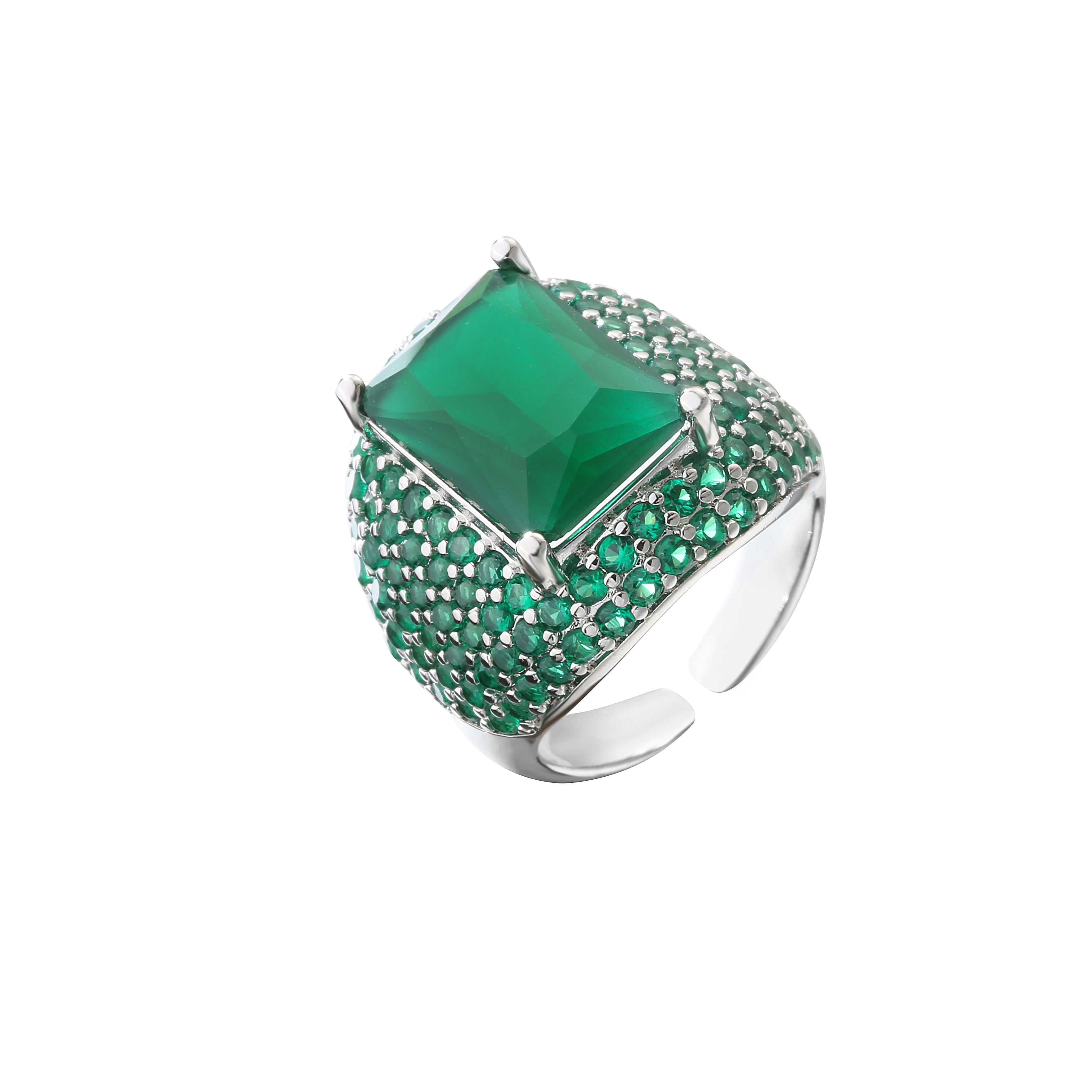 18K Gold Plated Brass CZ Statement Ring For Women Multicolor Cubic Zirconia Inlaid Adjustable Open Cocktail Jewelry Gift