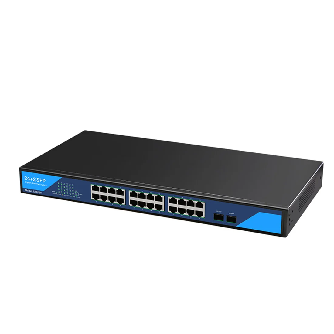 DIEWU 24xRJ45+2xSFP Port Gigabit Switch 10/100/1000Mbps Unmanaged Rack-mounted Network Monitoring Splitter Built-in Power Supply