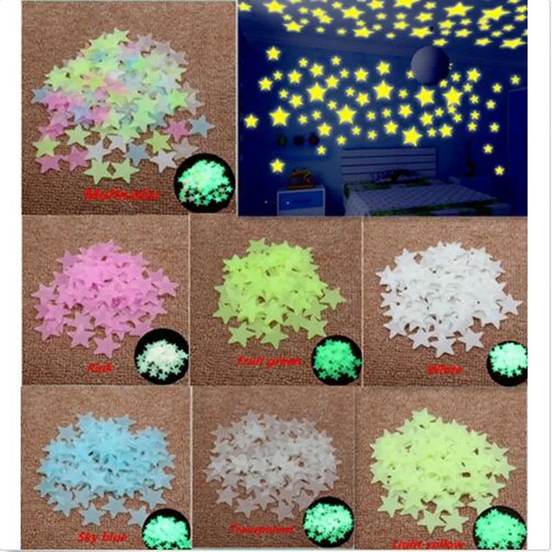 

100pcs Plastic 3D Stars Glow In The Dark Luminous Fluorescent Wall Stickers