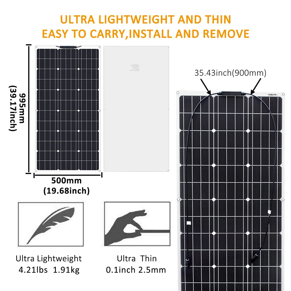 18V 100W Elastyczny monokrystaliczny panel słoneczny do samochodu / łodzi / domowej baterii słonecznej może założyć wodoodporny panel słoneczny 12V