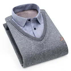 Aoliwen uomini Maglione cardigan Della Camicia del collare Più velluto di Inverno di ispessimento maniche lunghe camice di vestito di Cachemire Casa maglione della camicia