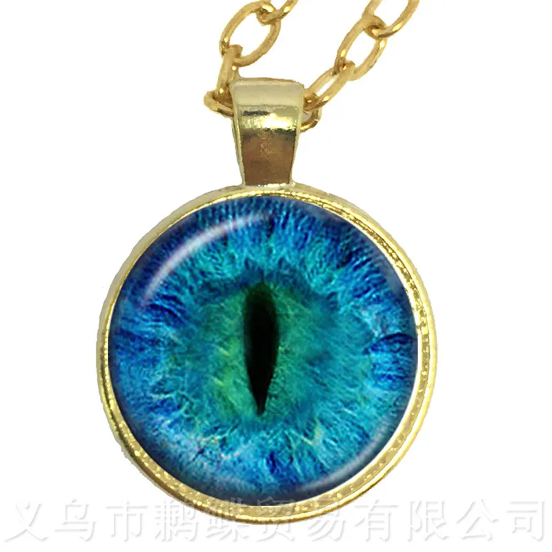 Fashion Colored Evil Eye Necklace Beautiful Animal Dragon Cats Eye Heart 25mm Glass Cabochon Sweater chain Gift For Her