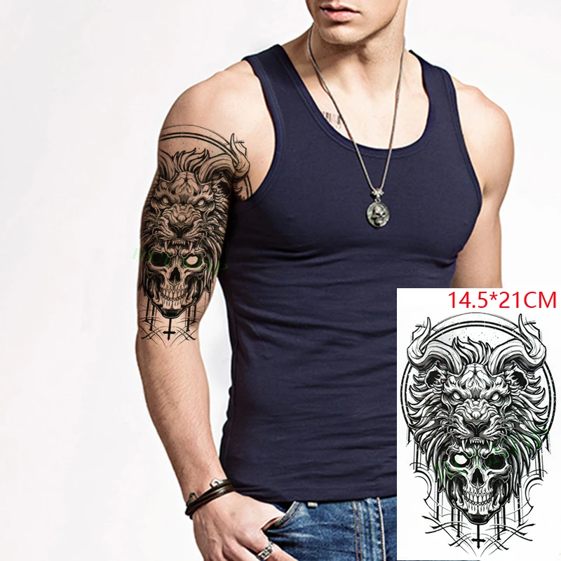 Waterproof Temporary Tattoo Sticker Lion Smile Skull Cross Tatto Stickers Flash Tatoo Fake Tattoos for Men Women