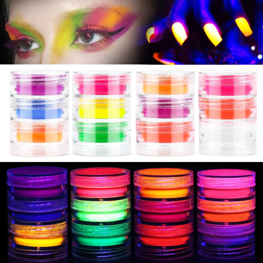 3color Neon Pigment Powder Fluorescent Nail Glitter Set Shinny Pigment Powder Dust Diy Gel Polish Manicure For Nails Art Decorat