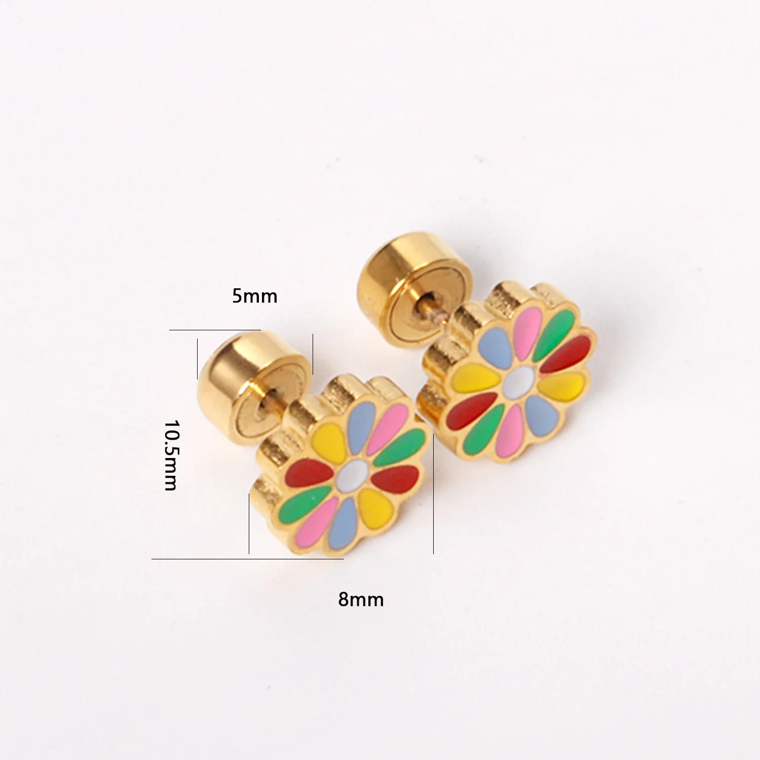 12 Pairs Colorful Flower Stud Earrings 316L Stainless Steel Ear Stud Gold/Silver Color for Women Girl Trendy Jewelry Accessories