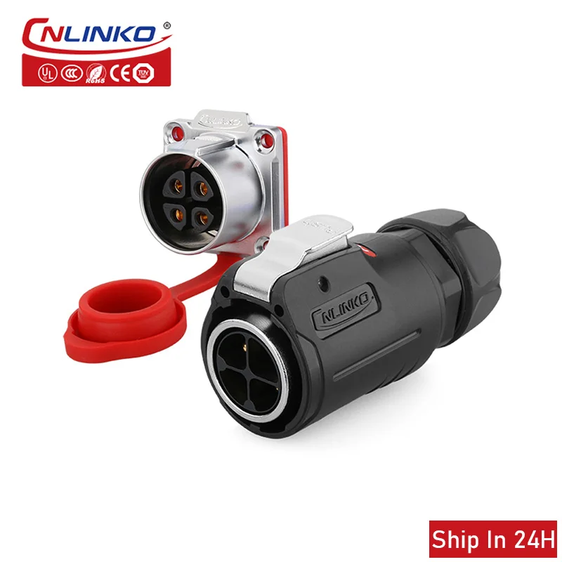 Cnlinko LP24 Plastic 4pin IP67 Waterproof Aviation 25A DC500V Electrical Cable Wire Power Conduction Plug Socket Connector