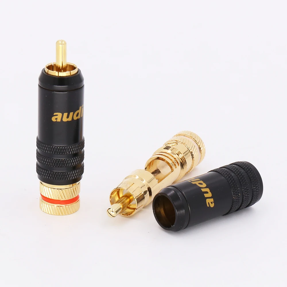 Audiocrast 4pcs 24K Gold Plated RCA Connector Audio Plug Lock Soldering Signal Line Audio Video plugs