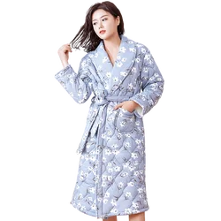 Peignoir Homme Women Robe Winter Warm Cotton Quilted Women's Bathrobe Nightgown Dressing Gown Sleepwear Female Home Clothing