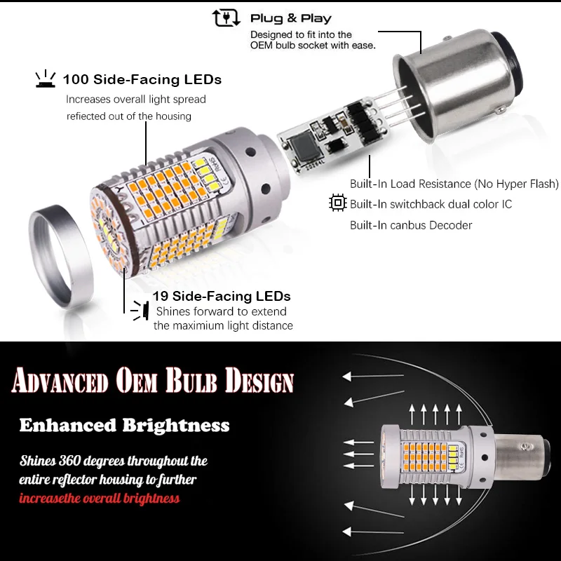Error Free Canbus Dual Color Switchback White/Amber 1157 P21/5W BAY15d LED Bulbs For Daytime Running Light DRL/Turn Signal Light view 2