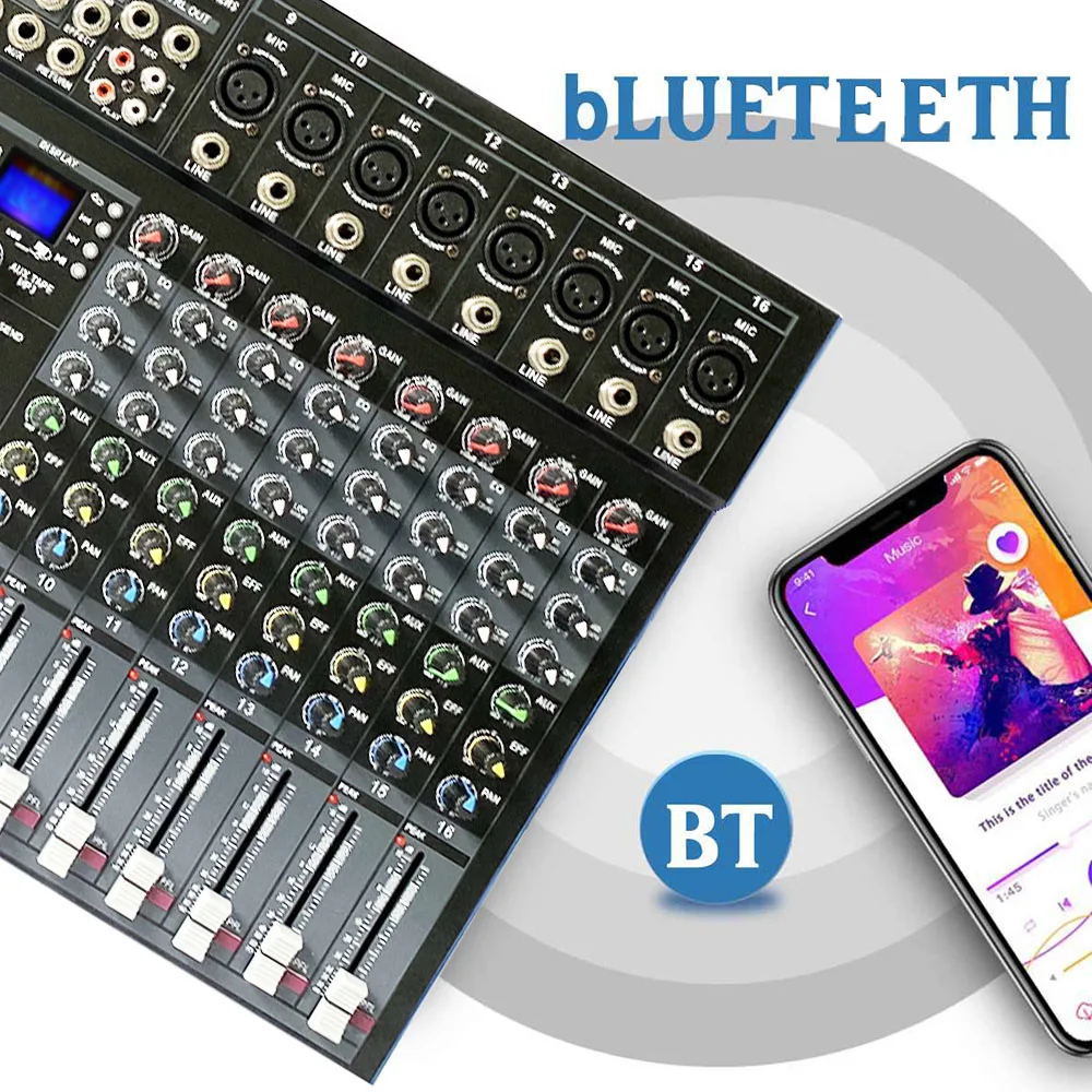 Imagem -05 - Mixer Profissional de 16 Canais com Bluetooth Saída Única Mixer com Efeito Reverb Pode Ser Usado para Performances de Canto Gax-et16